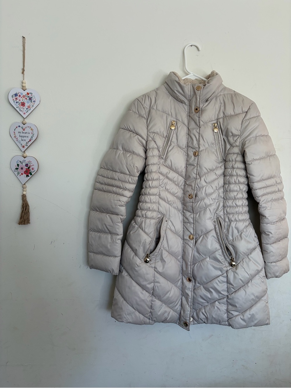 Laundry by Shelli Segal Los Angeles Beige/Cream Puffer Coat Jacket Size S
